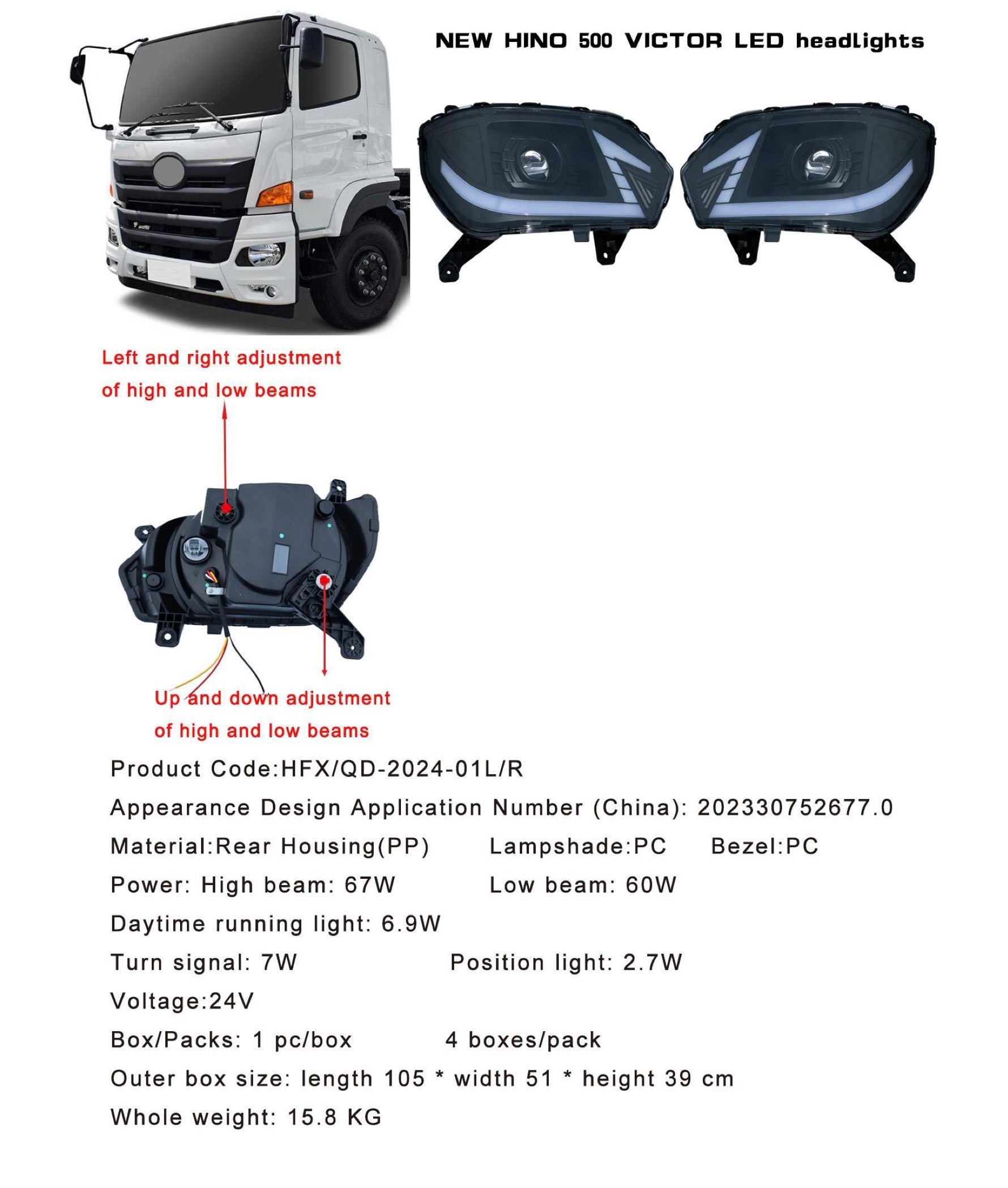 日野 500シリーズ対応 LEDヘッドライト 左右セット（社外品）